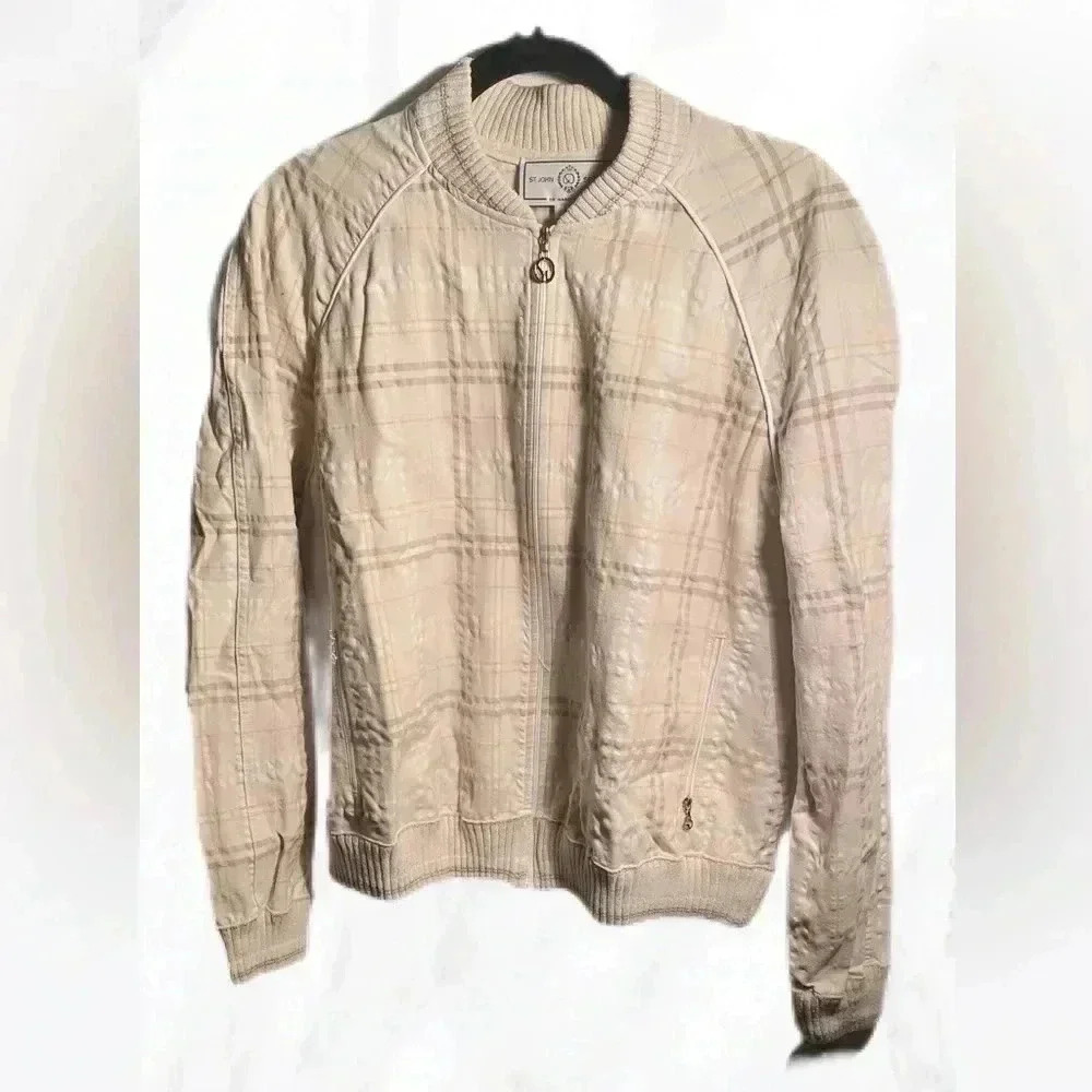 St John tan and cream long sleeve waist length sport jacket L